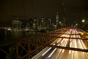 Taken from archway of the Brooklyn Bridge, looking back towards Manhatten.